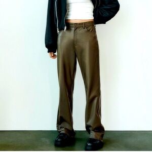Zara Olive Faux Leather Straight Leg Pants